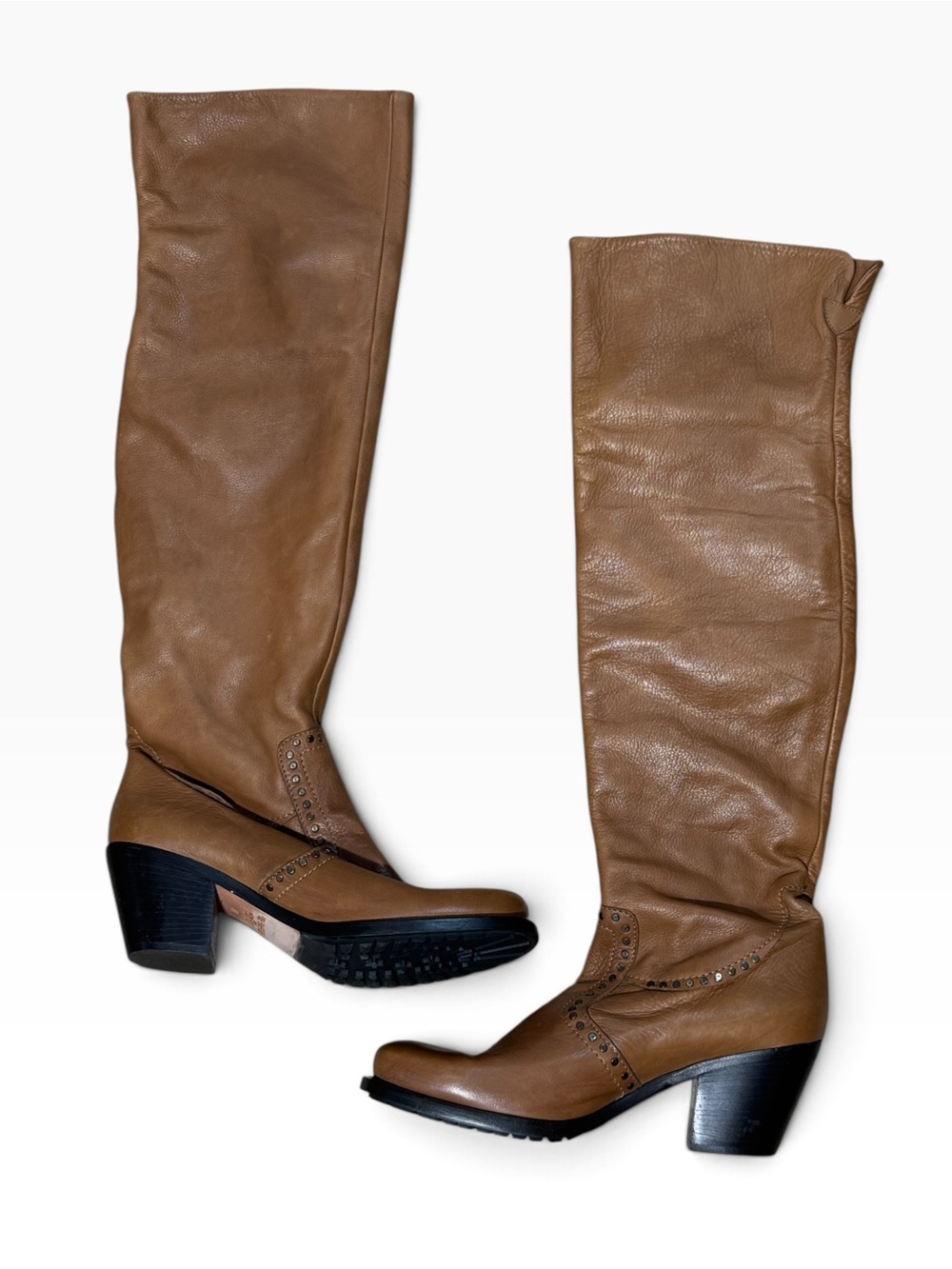 El Vaquero Italy Tan Leather Studded Tall Riding Boots Valerio Giuntoli 41